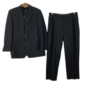 VERSINI Suit Blazer/Jacket 46L Pants W39-40”L Wool Grey 3-Button Pleated Pocket
